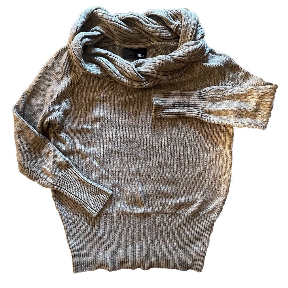 Fate by‎ LFD Sweater Women Medium Taupe Braided Cowl Neck Angora Quiet Luxury